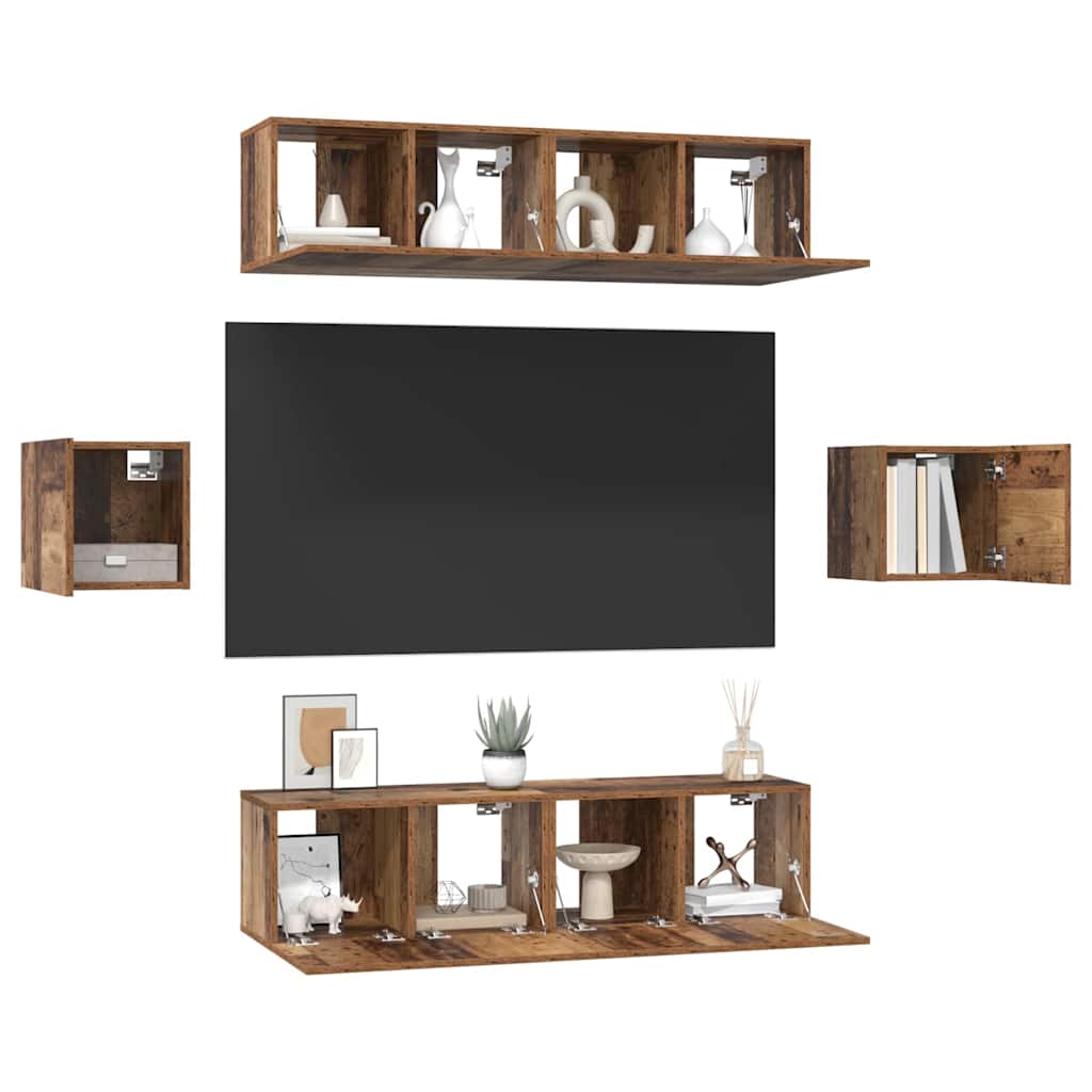 TV-Schrank-Set Wandmontiert 6 pcs Altholz Holzwerkstoff