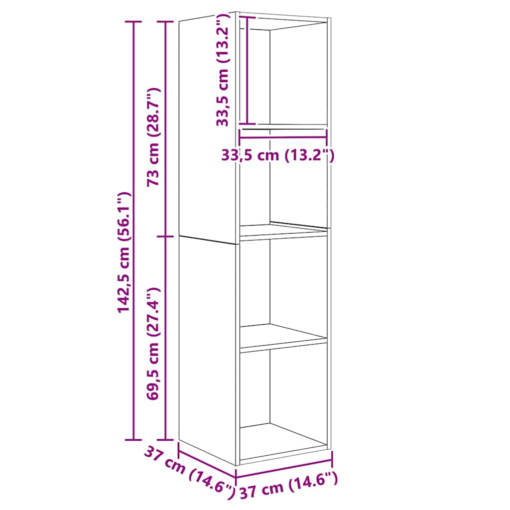 TV-Schrank-Set 4 pcs Eiche handwerklich 37 x 37 x 142,5 cm