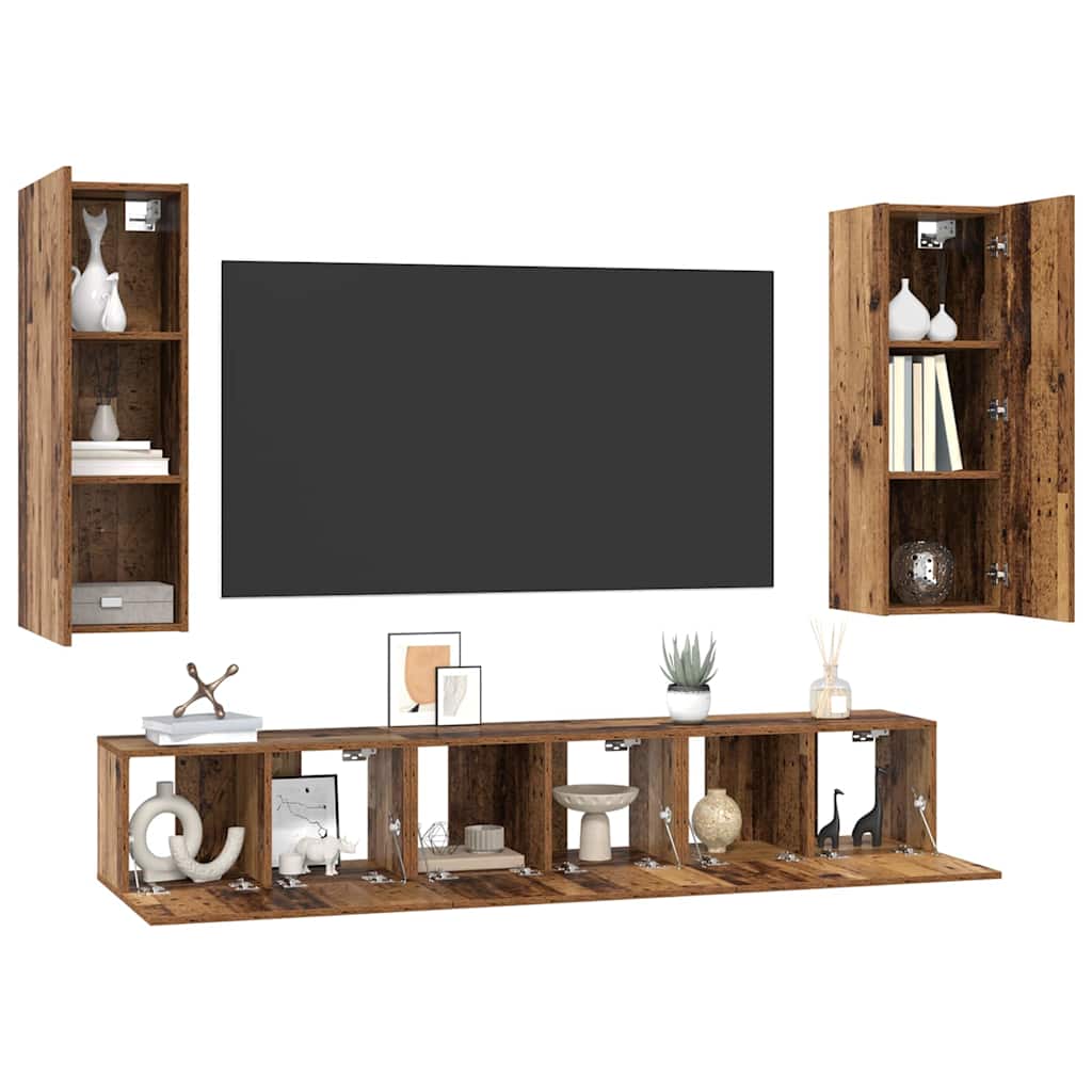 TV-Schrank-Set 4 pcs Altholz 30,5 x 30 x 90 cm Holzwerkstoff