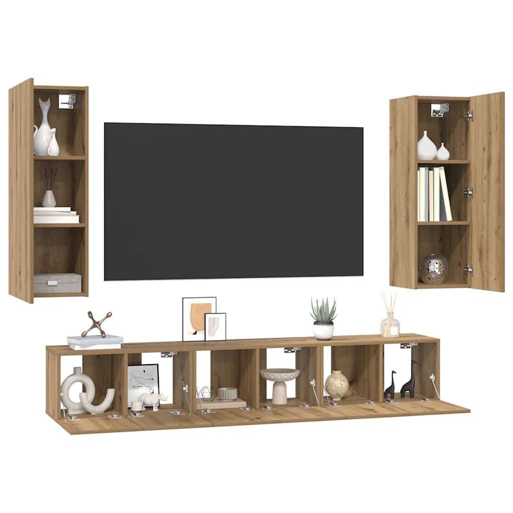 TV-Schrank-Set 4 pcs Eiche handwerklich 30,5 x 30 x 90 cm
