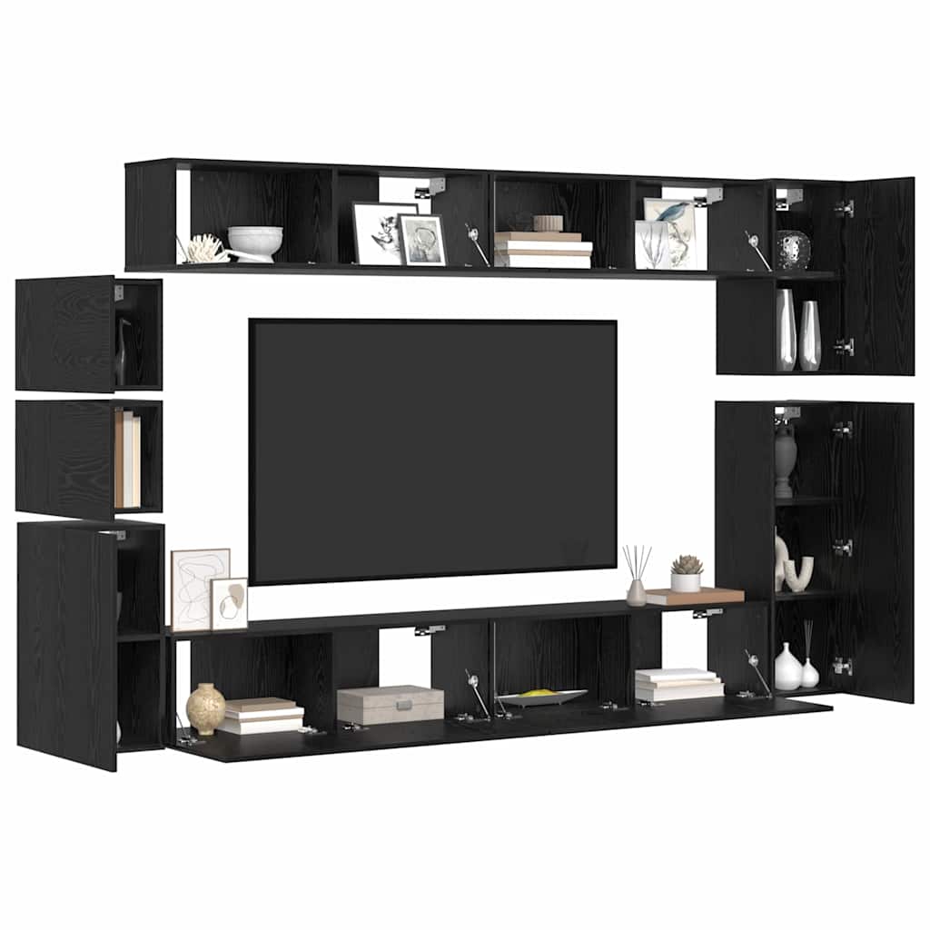 TV-Schrank-Set Wandmontiert 9 pcs Schwarze Eiche Holzwerkstoff
