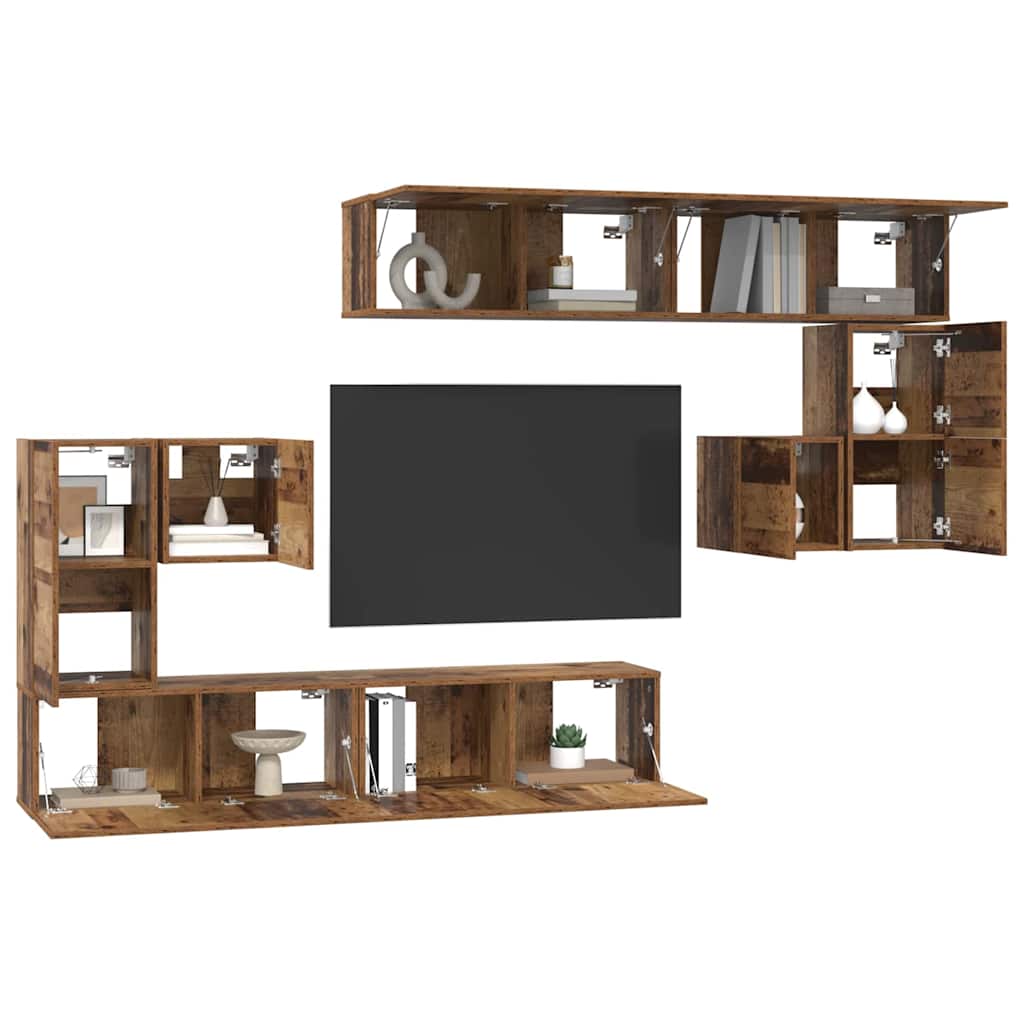 TV-Schrank-Set 8 pcs Altholz Mittel 30,5 x 30 x 30 cm