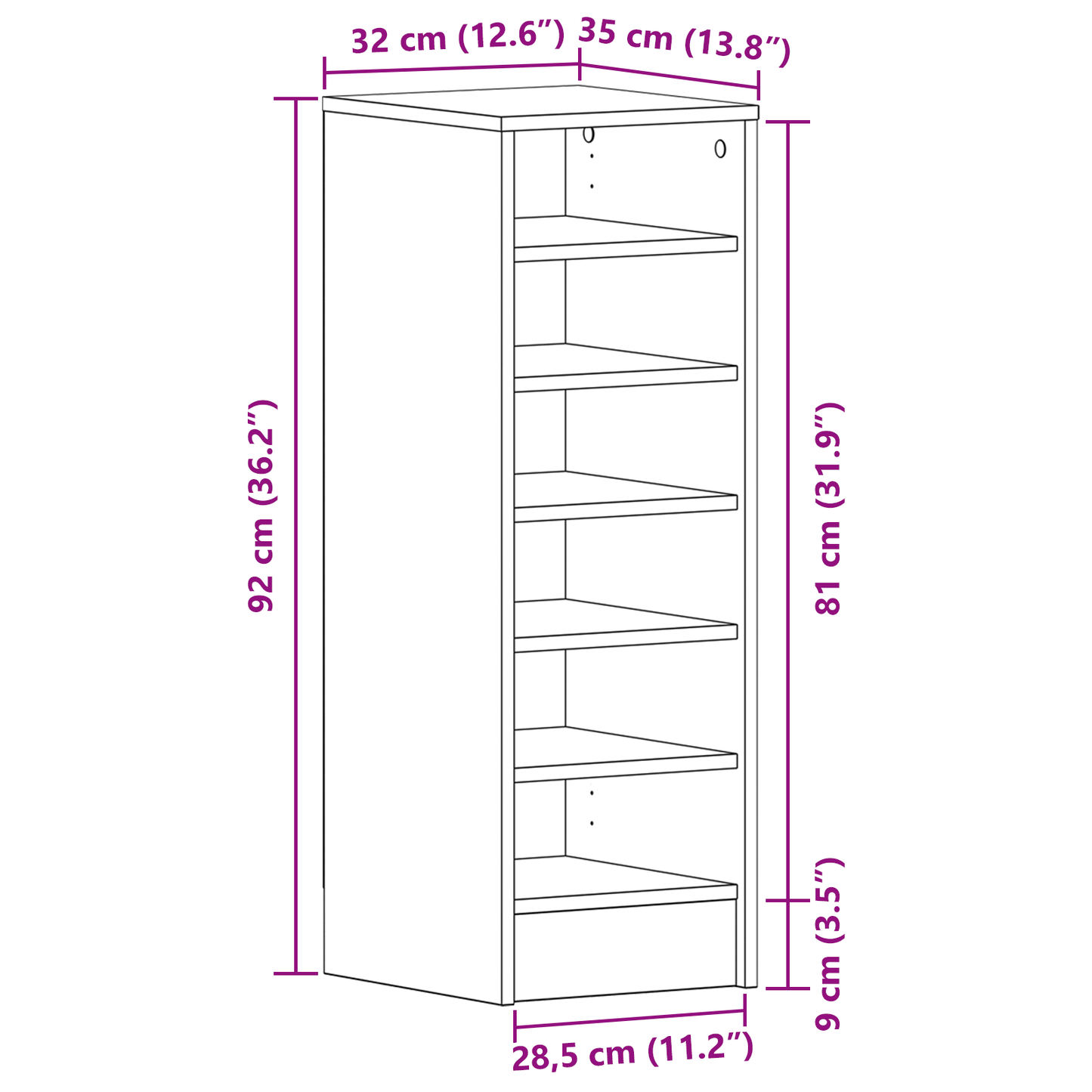 Schuhschrank Schwarze Eiche 32 x 35 x 90 cm Holzwerkstoff