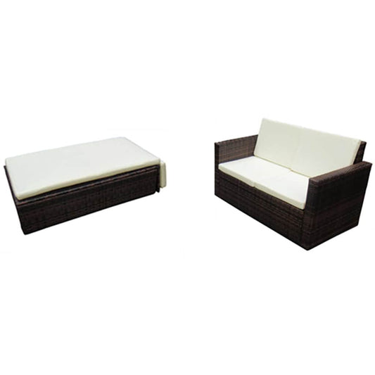 2-tlg. Garten-Lounge-Set mit Kissen Poly Rattan Braun