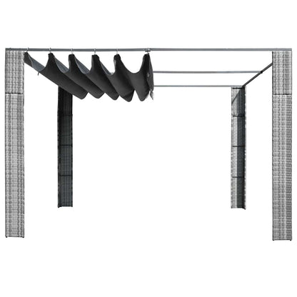 Pavillon mit Dach Poly Rattan 300x300x220 cm Grau und Anthrazit