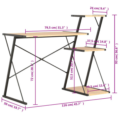 Schreibtisch mit Regal Schwarz und Eiche 116×50×93 cm