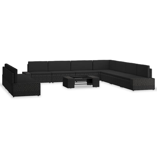 10-tlg. Garten-Lounge-Set Poly Rattan Schwarz