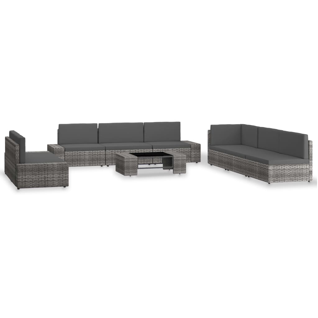 9-tlg. Garten-Lounge-Set Poly Rattan Grau