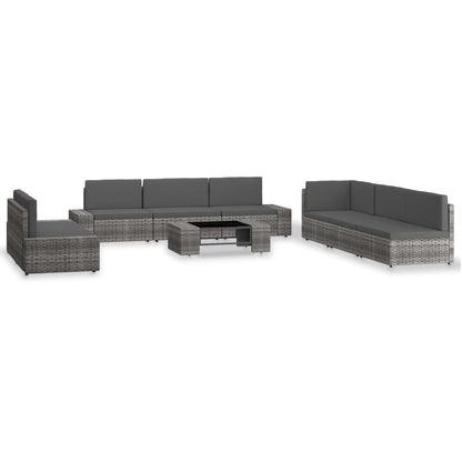 9-tlg. Garten-Lounge-Set Poly Rattan Grau
