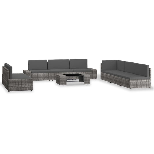 9-tlg. Garten-Lounge-Set Poly Rattan Grau