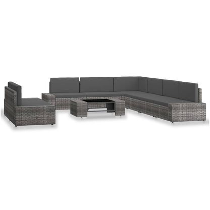 9-tlg. Garten-Lounge-Set Poly Rattan Grau
