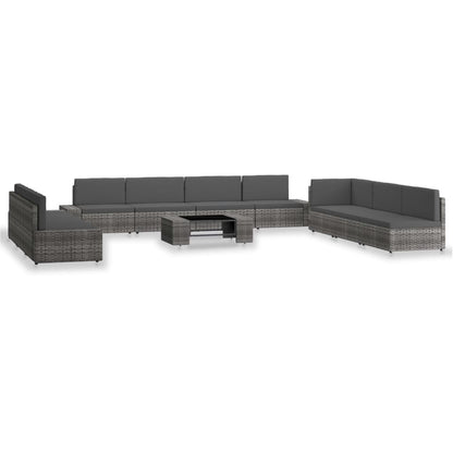 10-tlg. Garten-Lounge-Set Poly Rattan Grau