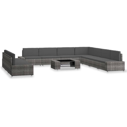 10-tlg. Garten-Lounge-Set Poly Rattan Grau