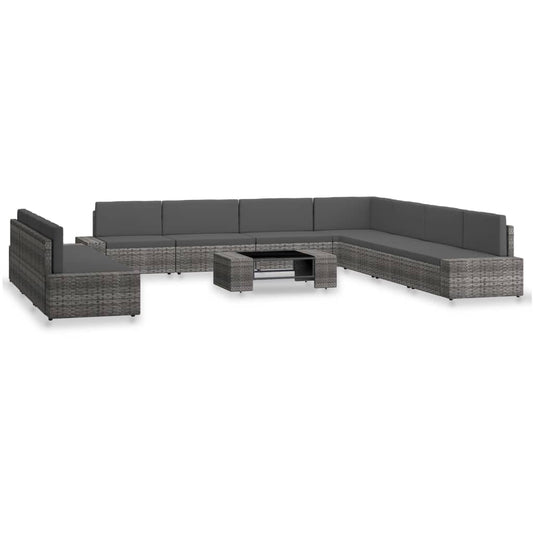 10-tlg. Garten-Lounge-Set Poly Rattan Grau