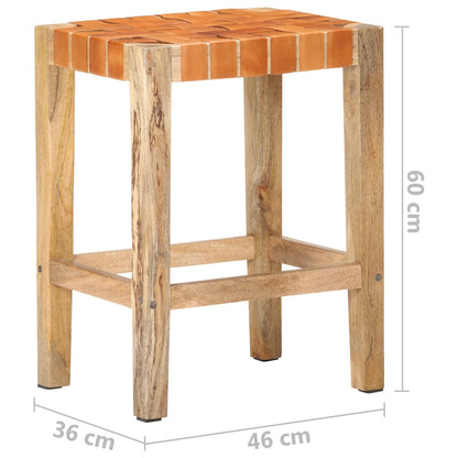 Barhocker 2 Stk. Braun Echtleder 60 cm