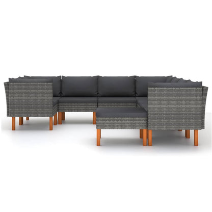 9-tlg. Garten-Lounge-Set mit Kissen Poly Rattan Grau
