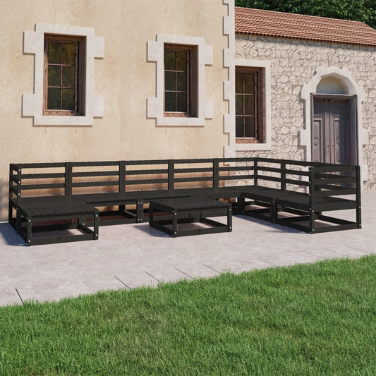 9-tlg. Garten-Lounge-Set Schwarz Massivholz Kiefer