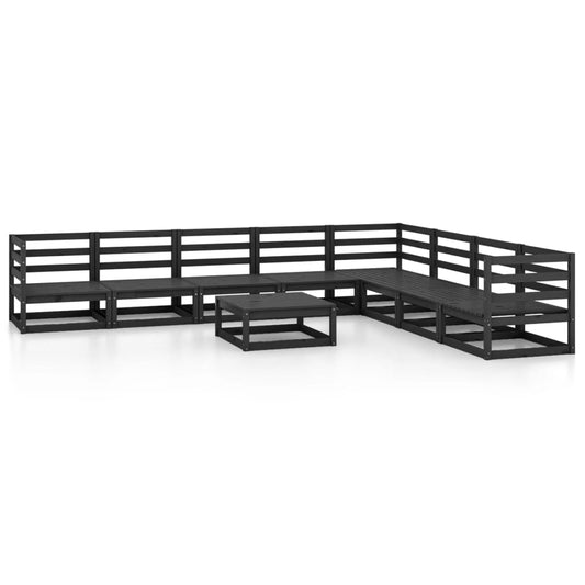 9-tlg. Garten-Lounge-Set Schwarz Massivholz Kiefer