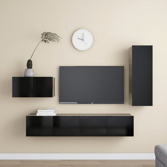 4-tlg. TV-Schrank-Set Schwarz Holzwerkstoff