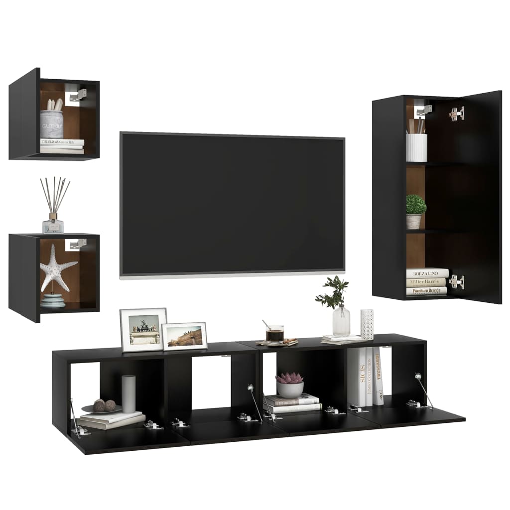 5-tlg. TV-Schrank-Set Schwarz Holzwerkstoff
