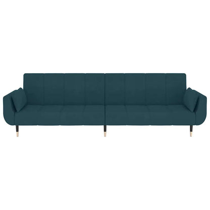 Schlafsofa 2-Sitzer mit 2 Kissen Blau Samt