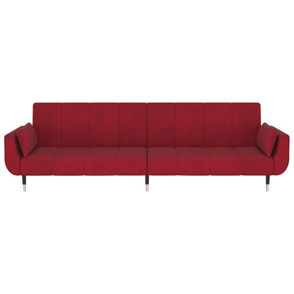 Schlafsofa 2-Sitzer mit 2 Kissen Weinrot Samt