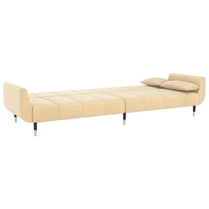 Schlafsofa 2-Sitzer mit 2 Kissen Creme Samt