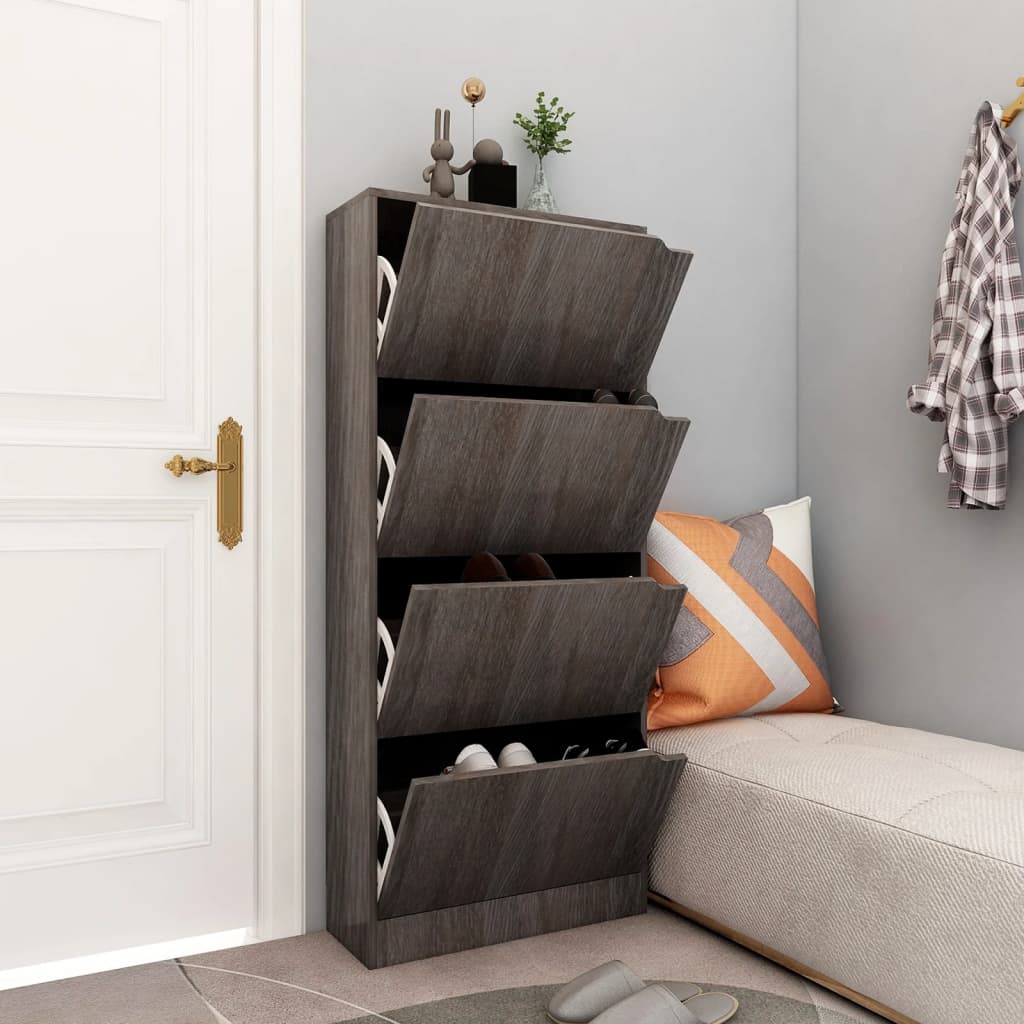 Schuhschrank mit 4 Türen Grau Sonoma-Eiche 59x24x136 cm