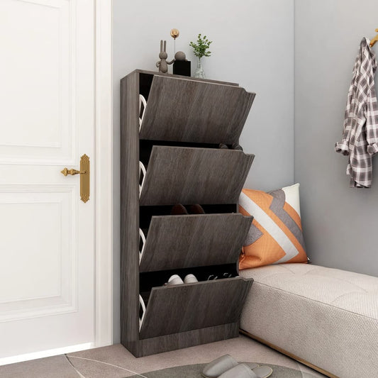 Schuhschrank mit 4 Türen Grau Sonoma-Eiche 59x24x136 cm