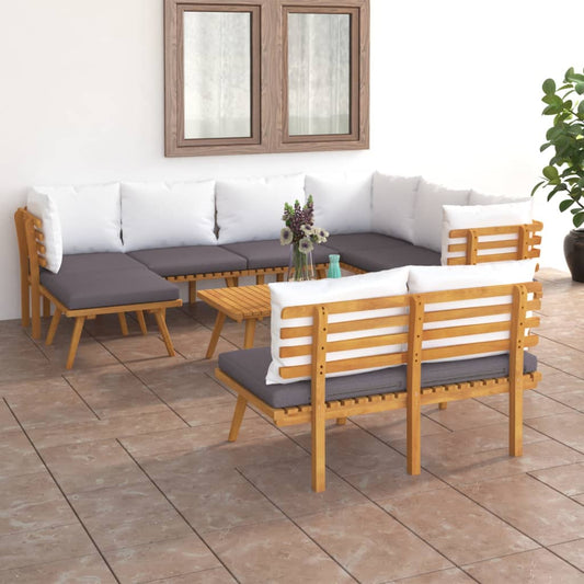 9-tlg. Garten-Lounge-Set mit Kissen Massivholz Akazie