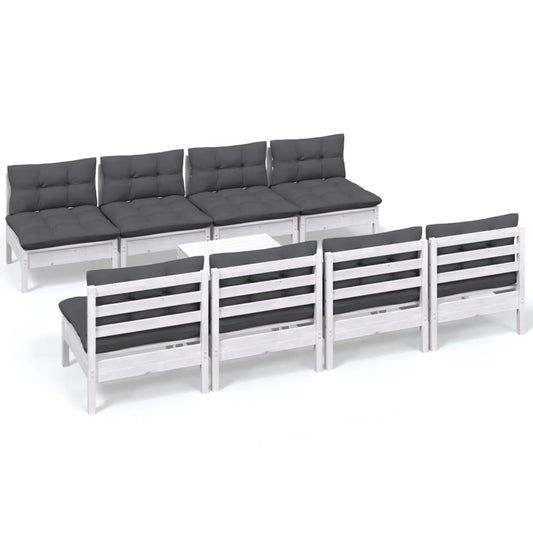 9-tlg. Garten-Lounge-Set mit Kissen Kiefer Massivholz