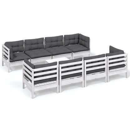 9-tlg. Garten-Lounge-Set mit Kissen Kiefer Massivholz