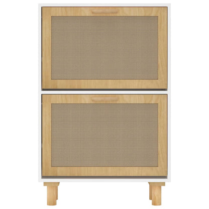 Schuhschrank Weiß 52x25x80 cm Holzwerkstoff & Rattan Natur
