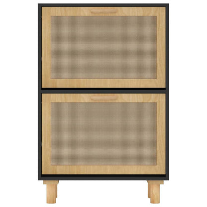 Schuhschrank Schwarz 52x25x80 cm Holzwerkstoff & Rattan Natur