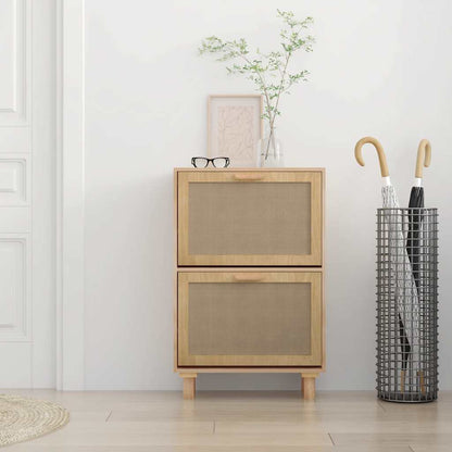 Schuhschrank Braun 52x25x80 cm Holzwerkstoff & Rattan Natur