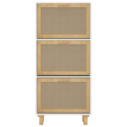 Schuhschrank Weiß 52x25x115 cm Holzwerkstoff & Rattan Natur