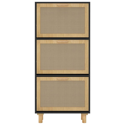 Schuhschrank Schwarz 52x25x115 cm Holzwerkstoff & Rattan Natur