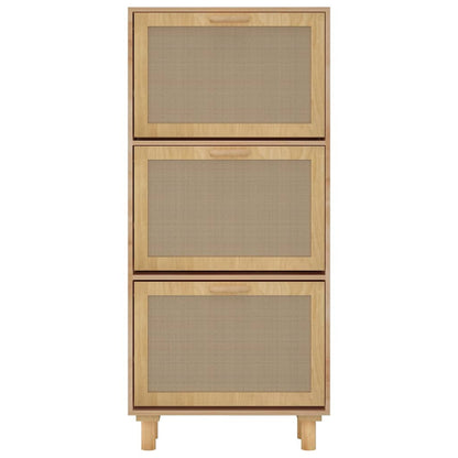Schuhschrank Braun 52x25x115 cm Holzwerkstoff & Rattan Natur