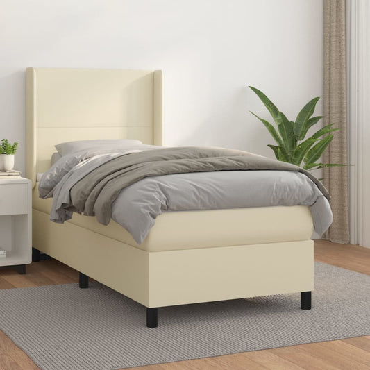Boxspringbett mit Matratze Creme 90x200 cm Kunstleder