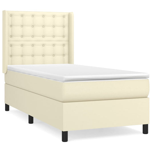 Boxspringbett mit Matratze Creme 90x200 cm Kunstleder