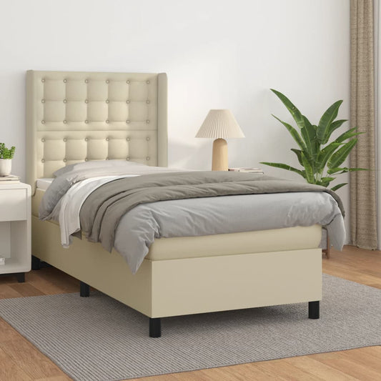 Boxspringbett mit Matratze Creme 90x200 cm Kunstleder