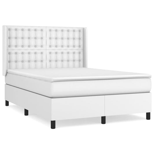 Boxspringbett mit Matratze Weiß 140x190 cm Kunstleder