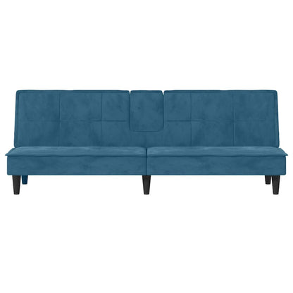 Schlafsofa mit Getränkehaltern Blau Samt