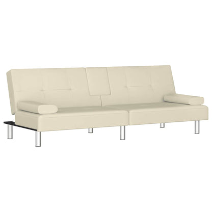 Schlafsofa mit Getränkehaltern Creme Kunstleder