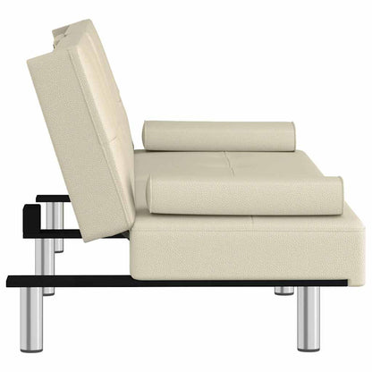 Schlafsofa mit Getränkehaltern Creme Kunstleder
