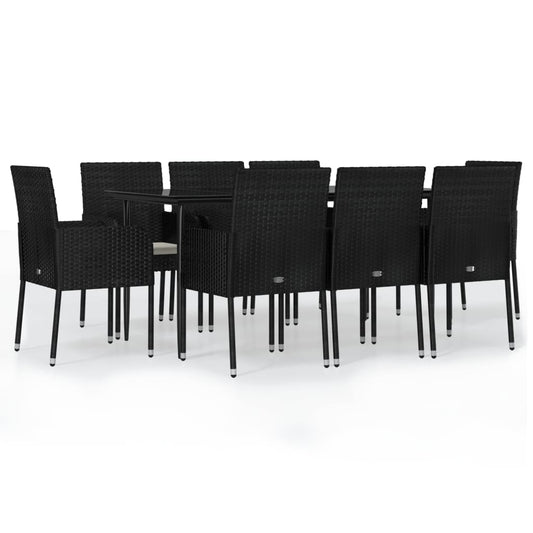9-tlg. Garten-Essgruppe mit Kissen Schwarz Poly Rattan