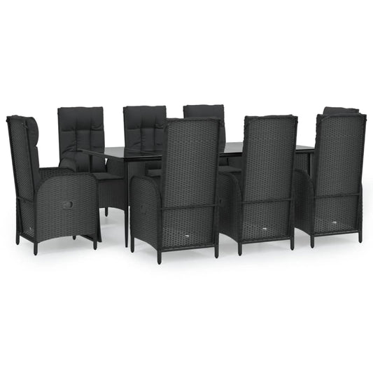 9-tlg. Garten-Essgruppe mit Kissen Schwarz Poly Rattan