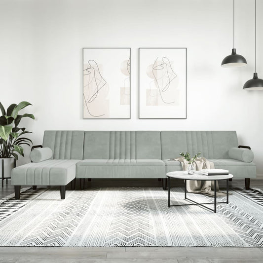 Schlafsofa in L-Form Hellgrau 260x140x70 cm Samt