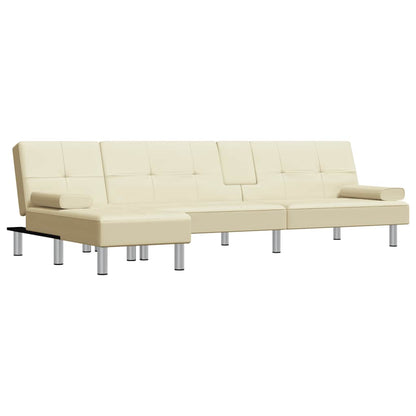 Schlafsofa in L-Form Creme 255x140x70 cm Kunstleder