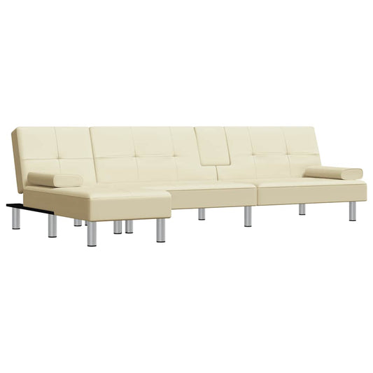 Schlafsofa in L-Form Creme 255x140x70 cm Kunstleder